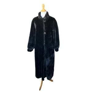 VTG J Percy For Marvin Richards Reversible Faux Fur Long Black Winter Coat Sz L